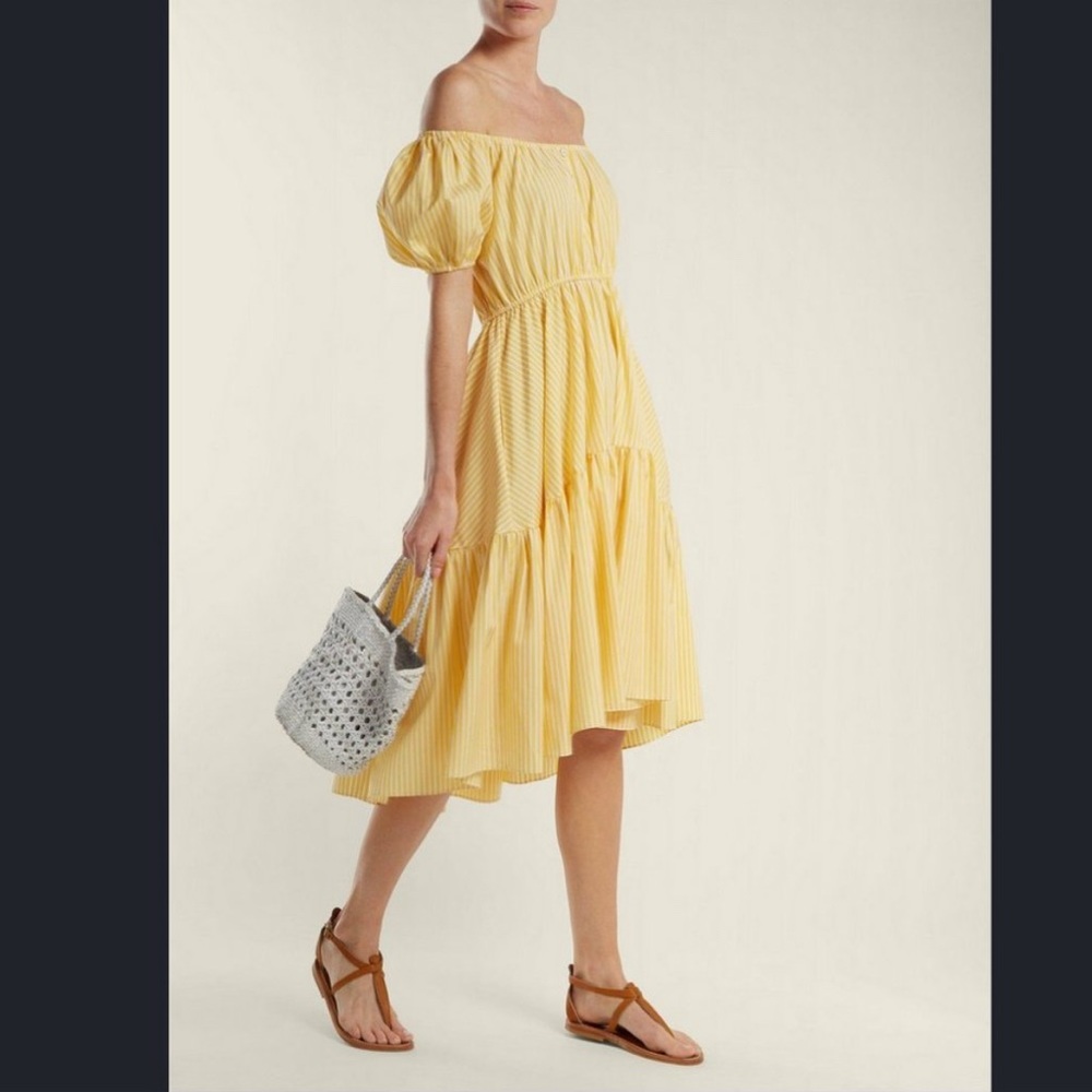Caroline Constas Bardot Flounce Dress in yellow, size S